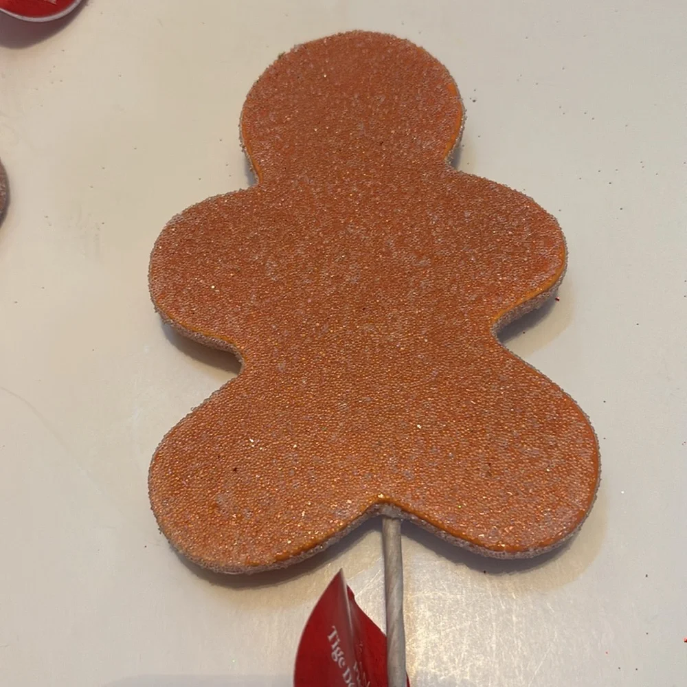 Gingerbread Man Picks Set of 13 Gingerbread Cookie Floral Tree Piks Glittery NWT